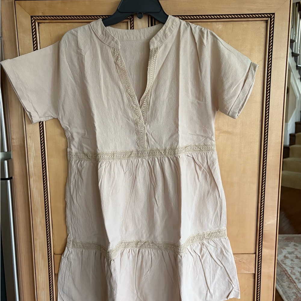 Cream Short Sleeve Tunic Dress